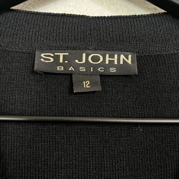 St. John Black Basics Crystal Buttons Knit Cardigan Size 12 Black - Picture 3 of 8